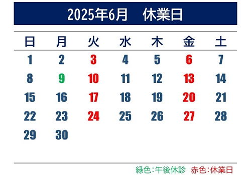 2025年6月休業日